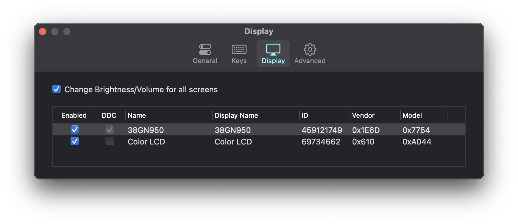 display screenshot